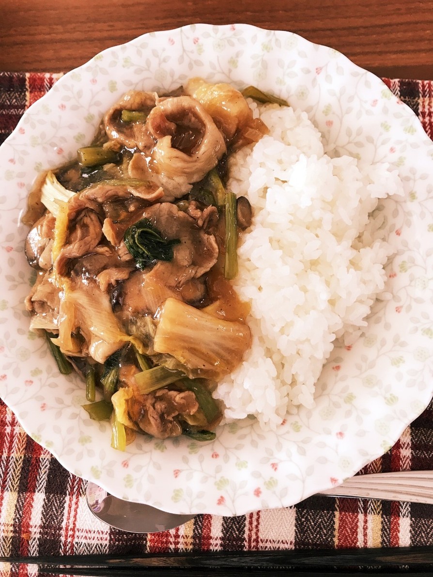 白菜と豚肉のあんかけ中華丼風の画像