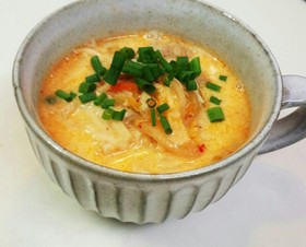 まろやかほっこり☆豆乳味噌キムチスープ