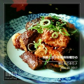 僕にもできた【秋鮭となすの胡麻味噌炒め】