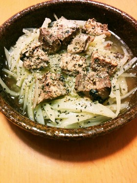 米油でジャガイモとサバ缶のアヒージョ