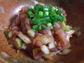 マグロのゆず胡椒ユッケ風キムチ入り☆