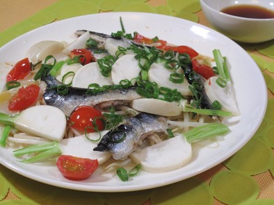 マイワシと野菜の中華風レンジ蒸しの写真