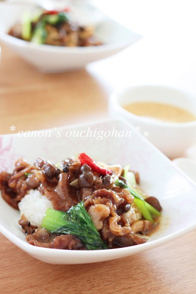 チンゲン菜と牛肉の中華あんかけご飯の写真