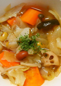 ランチに❀キャベツと蓮根 豆の野菜スープ