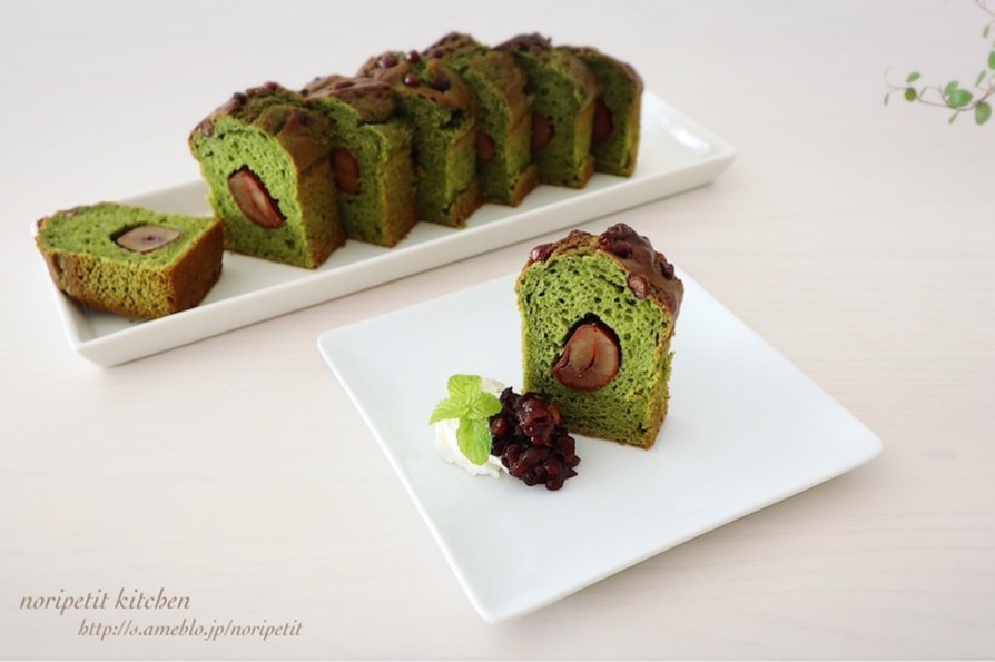 簡単♡栗と小豆のお豆腐抹茶パウンドケーキの画像