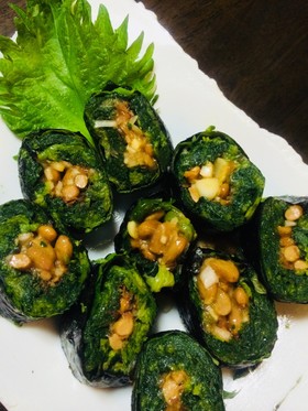 ヘルシーおつまみ ほうれん草の納豆巻き