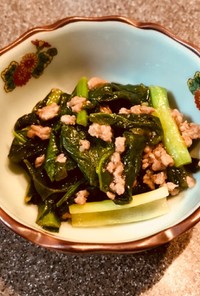 野沢菜とひき肉の炒め物