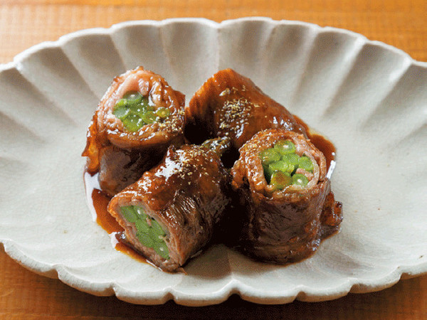 春菊の牛肉巻き照り焼き