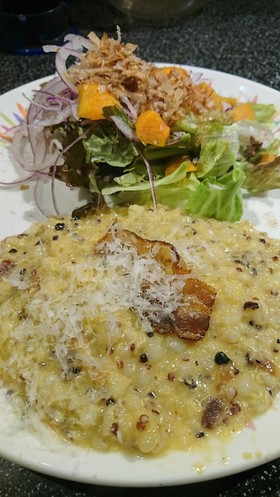 餅麦キヌアで♥️カルボナーラリゾット