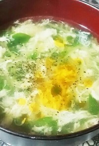 豆苗とカニかまの卵スープ