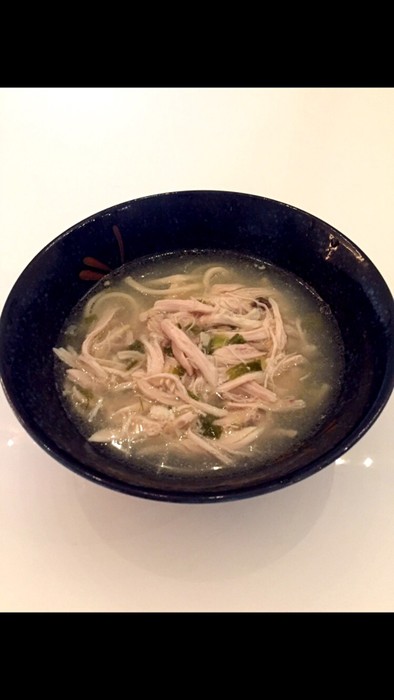 鶏肉の雑炊風ネギ生姜スープの写真