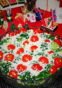 雪降るクリスマスカラーのサラダ