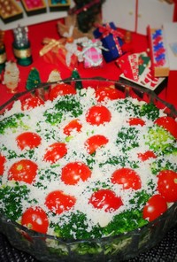 雪降るクリスマスカラーのサラダ