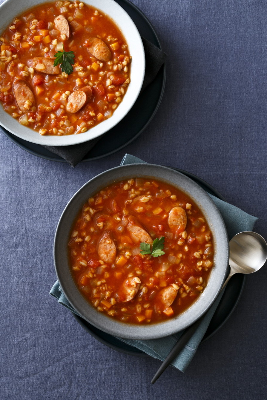 大麦とアルバータソーセージのスープの画像