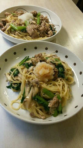 豚肉と小松菜の和風スパゲティ