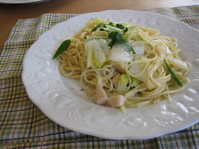 ~。:*ホタテと白菜のパスタ*:。~