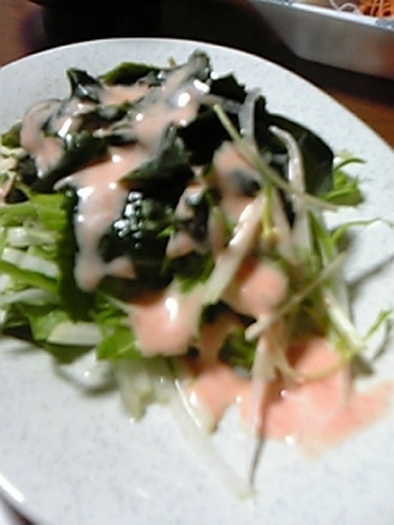 冬野菜とワカメの明太子サラダの写真
