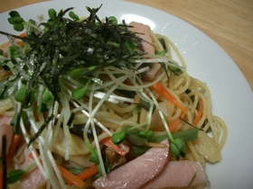 ハムと山菜の和風スパ