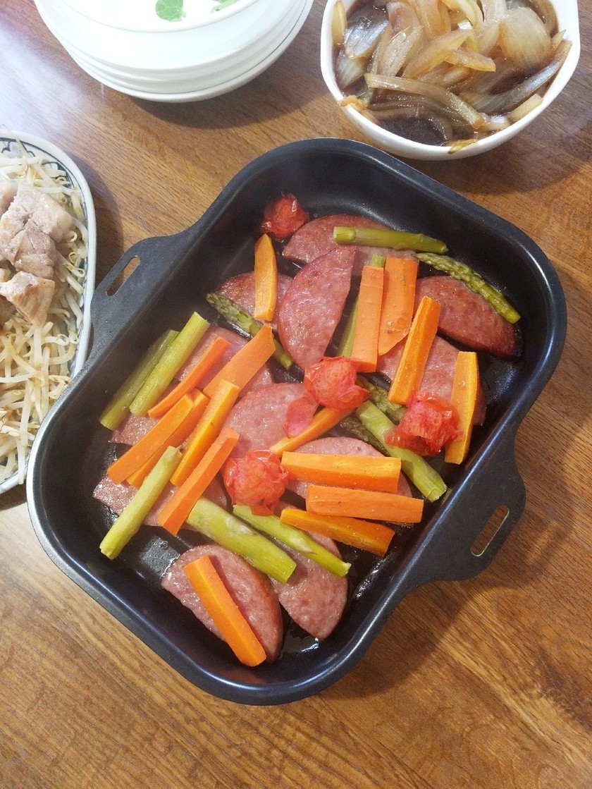 ターキーソーセージと野菜のスキレットのレシピ