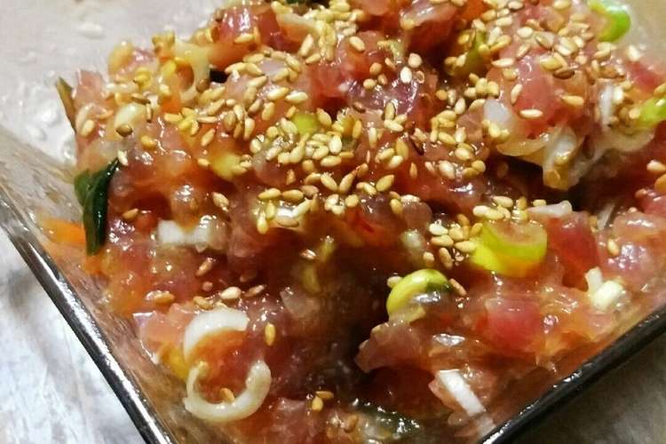 チャンジャ風マグロのたたき レシピ 作り方 By 夕陽06 クックパッド 簡単おいしいみんなのレシピが355万品