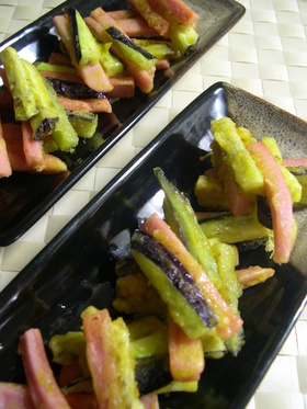 おさかなソーセージとナスのカレー焼き