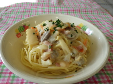 スパゲティクリームソース★宇都宮学校給食の写真