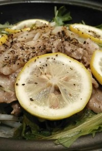 水菜とモヤシのレモン豚バラ蒸し