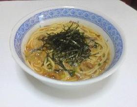 辛くない!カンタン坦々納豆スープパスタ☆