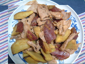 さつまいもと豚肉炒め