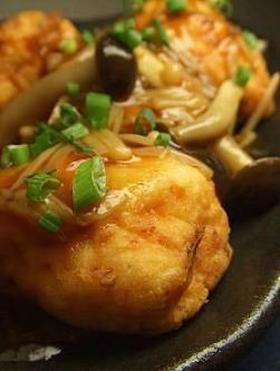 豆腐と白身魚のふんわり天 きのこあんかけ
