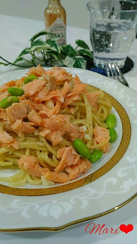 塩鮭&枝豆のガーリックパスタ