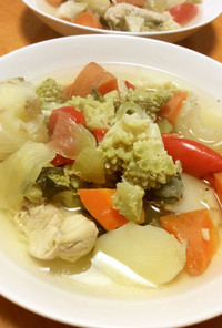 ロマネスコと鶏ササミのゴロゴロ野菜スープ