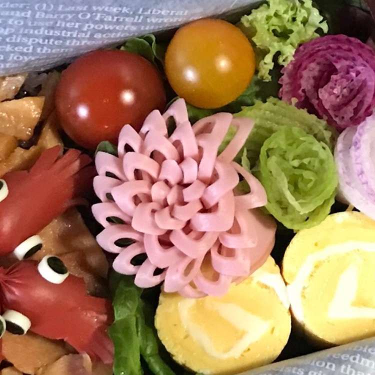 【簡単】キャラ弁 おかず 花ハム①