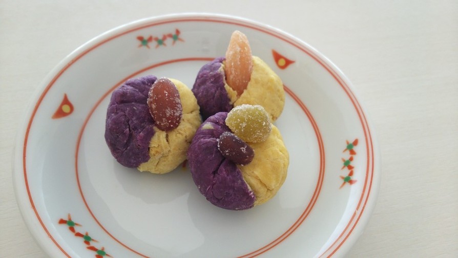 甘納豆とお芋の茶巾 簡単 おせち 和菓子の画像