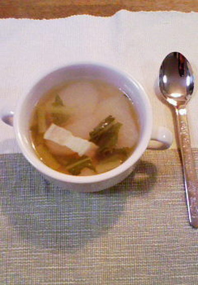 かぶとベーコン、ホタテのスープの写真
