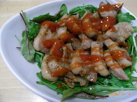 ■豚バラ焼きの梅だれがけ■
