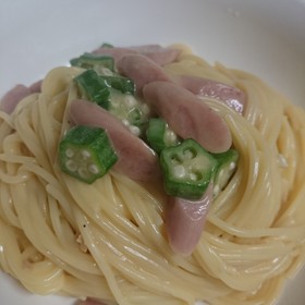 オクラのパスタ*カルボナーラ*