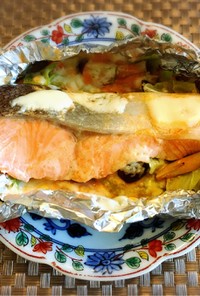鮭(白身魚)のオーロラチーズホイル焼き