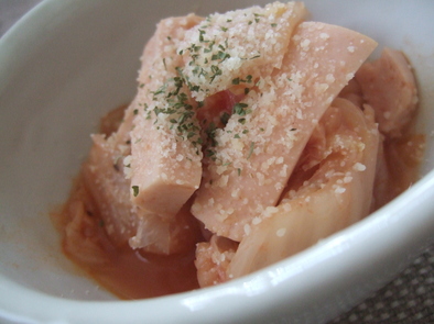 お魚ソーセージと白菜のトマトソース煮の写真