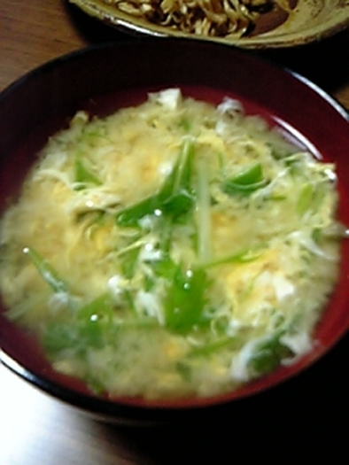 ポットの湯であっという間☆青菜卵の味噌汁の写真