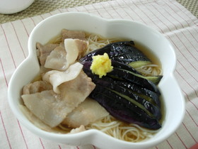 豚バラと揚げナスで!ポカポカにゅうめん☆