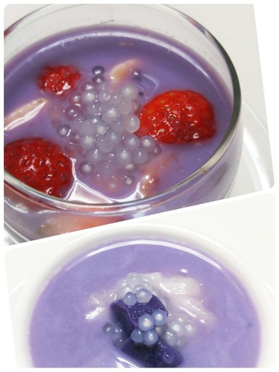 紫いもとタピオカミルクのお汁粉の写真