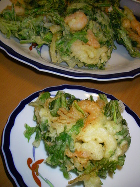 香りよし❤菊菜とエビのかきあげ