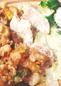 鶏焼しゃぶサラダと豚・野菜のかき揚