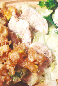 鶏焼しゃぶサラダと豚・野菜のかき揚
