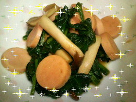 おさかなのソーセージとほうれん草の炒め物
