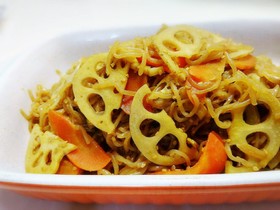 【常備菜】蓮根白滝人参のカレー風味金平