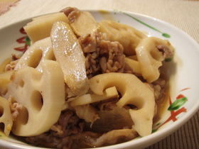 根菜と豚肉のピリ辛いため☆