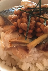 納豆と鯖の醤油煮丼