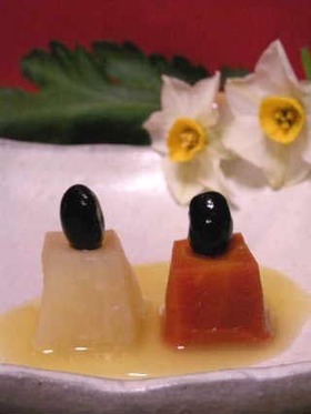 オレンジ味の大根人参アートのおひな様